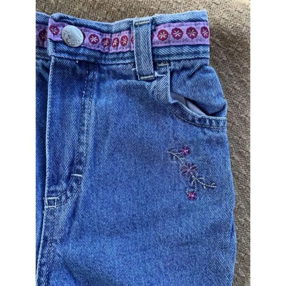 Toddler 24 Months Girls Vintage Osh Kosh Bgosh Embroidered Floral Blue Jeans 90s